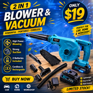  Mitec Blower Cordless with 2 Batteries and Charger, 21V Handle Electric Blower Vacuum Combo